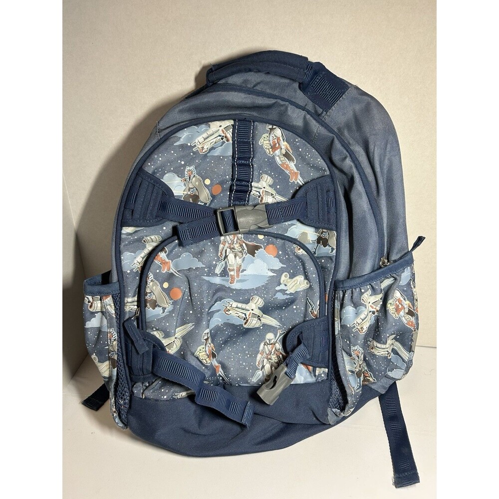 Pottery Barn Kids Mandalorian Star Wars Backpack Blue Space Rocket Missing Clip